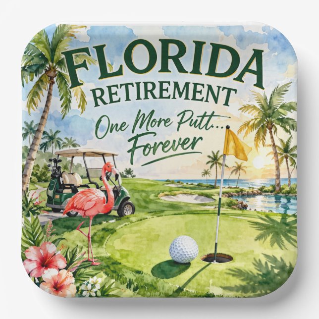 Golf Florida themed with flamingo Paper Plate (Front)