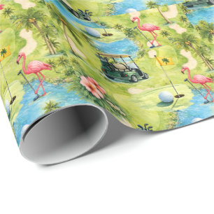 Golf Florida themed with flamingo retirement Wrapping Paper