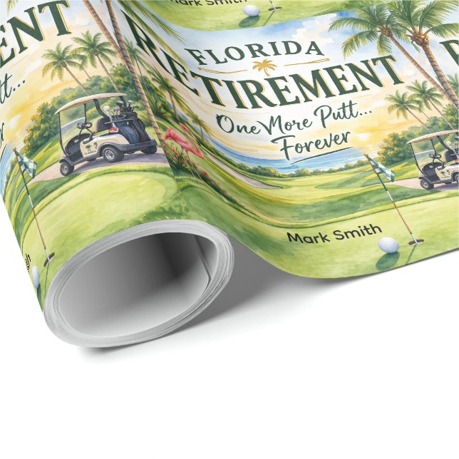 Golf Florida themed with flamingo retirement Wrapping Paper (Roll Corner)