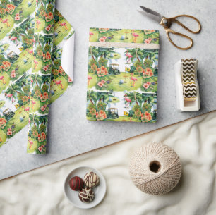 Golf Florida themed with flamingo retirement Wrapping Paper