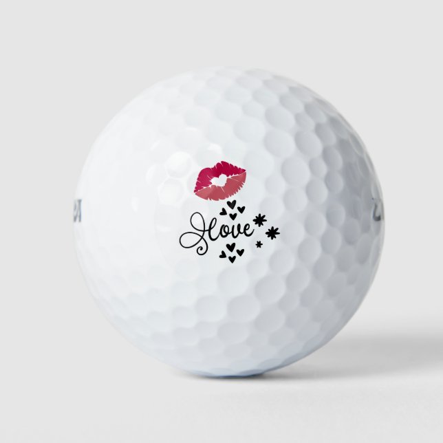 Golf for lover with kisses red lips Valentine's  G Golf Balls (Front)