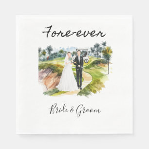 Golf Fore Ever with Bride and Groom Wedding Napkin