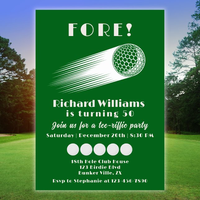 Golf Fore Tee-Riffic Green 50th Birthday Party Invitation (Creator Uploaded)