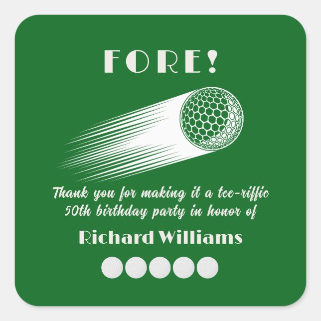 Golf Fore Tee-Riffic Green 50th Birthday Party Square Sticker (Front)