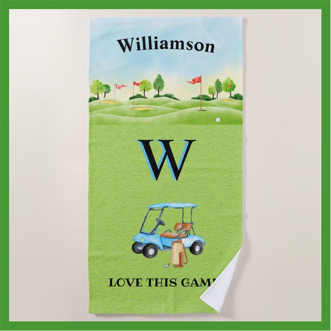 Golf Fun Course Cart Monogram Name   Beach Towel (Creator Uploaded)