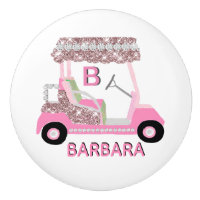 Golf Gal Fun Glitz Glam Rose Gold Diamond Cart