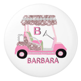 Golf Gal Fun Glitz Glam Rose Gold Diamond Cart Ceramic Knob