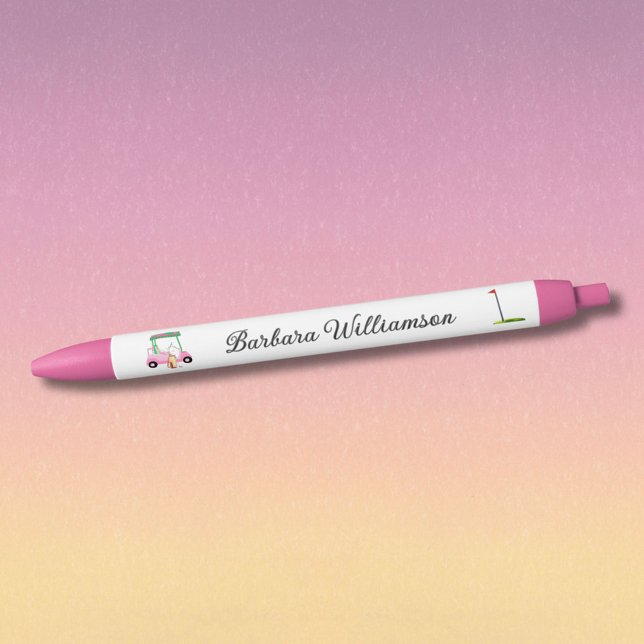 Golf Gal Pink Cart Flag Personalised Name Pen (Creator Uploaded)