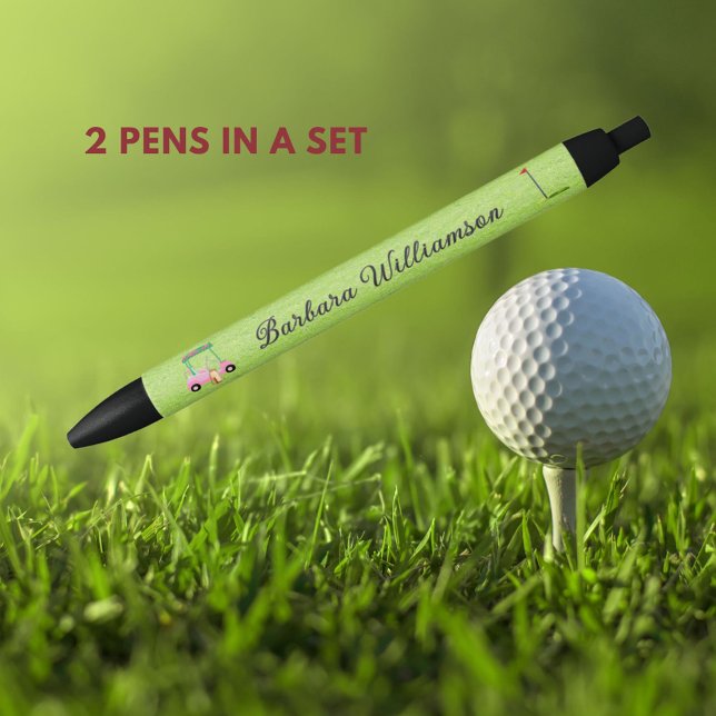 Golf Gal Pink Cart Flag Personalised Name Pen (Creator Uploaded)