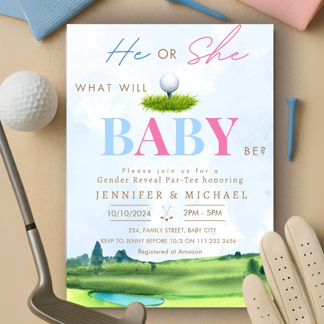 Golf Gender Reveal Par-Tee Party Invitation (Golf Gender Reveal Par Tee Party Invitation)
