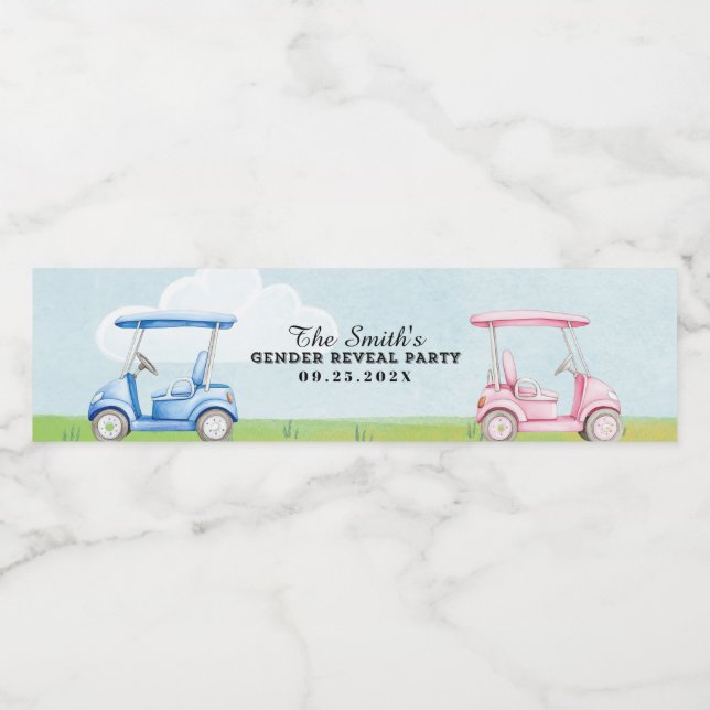 Golf Gender Reveal Water Bottle Label (Single Label)