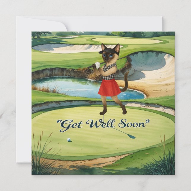 Golf Get Well Soon Card for cat lover golfers (Front)