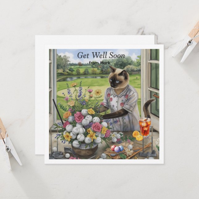 Golf get well soon with golf ball and flowers  card (Front/Back In Situ)