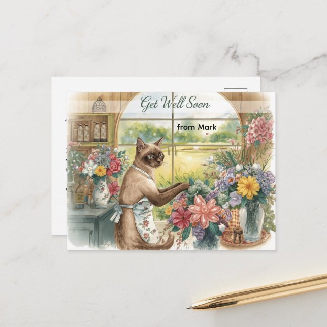 Golf get well soon with golf ball and flowers  postcard (Front/Back In Situ)