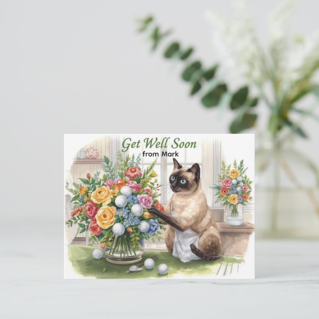 Golf get well soon with golf ball and flowers  postcard (Standing Front)