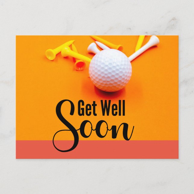 Golf Get Well Soon with golf ball and tee Postcard (Front)