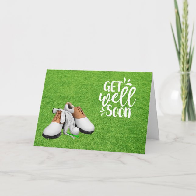 Golf Get well soon with golf ball on green grass  Card (Front)