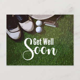 Golf Get Well Soon with golf ball on green Postcard
