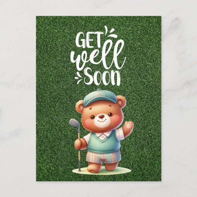 Golf Get well soon with golfer golfing on green  Postcard (Front)