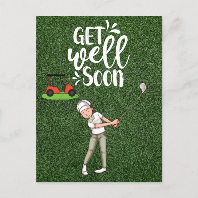 Golf Get well soon with golfer golfing on green  Postcard (Front)