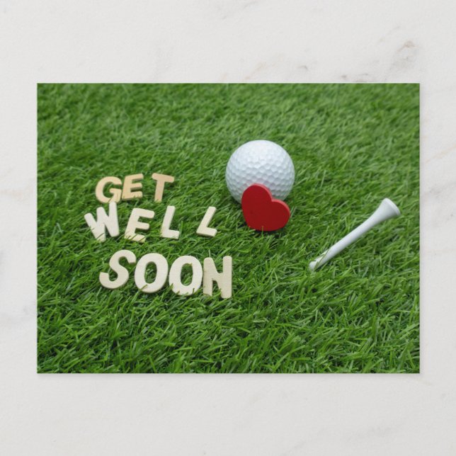 Golf Get well soon with text and ball on green Car Postcard (Front)