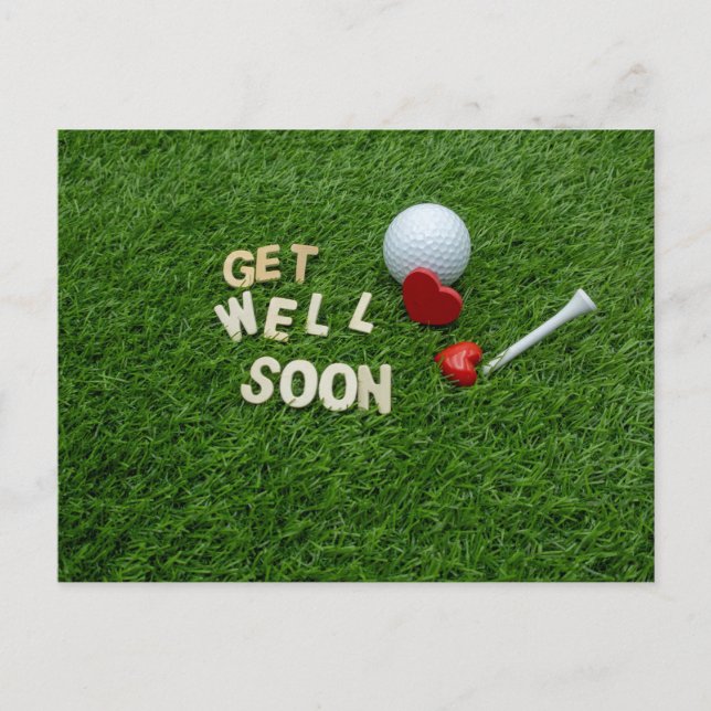 Golf Get well soon with text and ball on green Postcard (Front)
