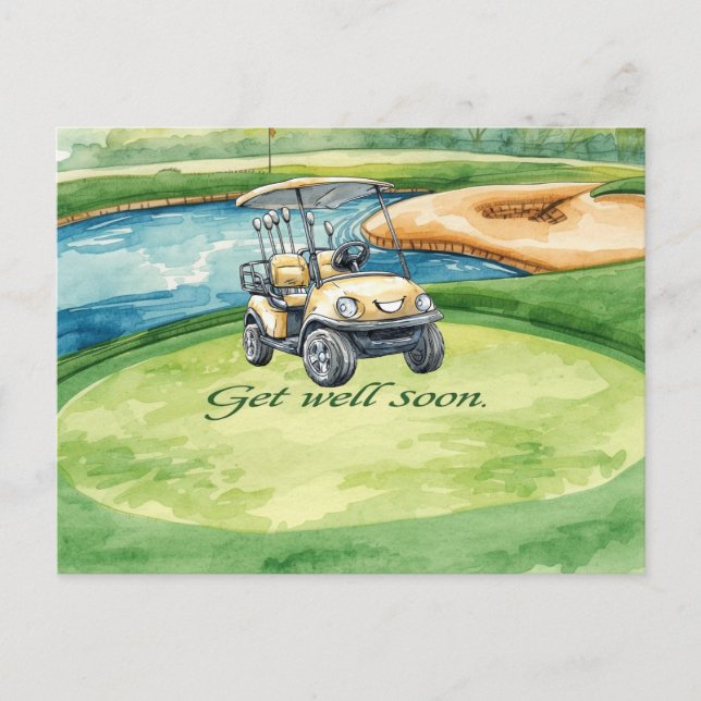 Golf Get well soon with text and ball on green Postcard (Front)