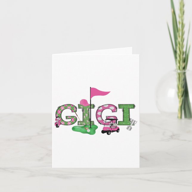 Golf Gigi Pink Hole In One Golf 1st Birthday Girl  Card (Front)