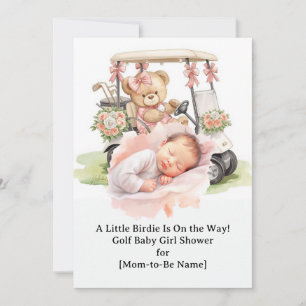 Golf Girl Baby Shower with teddy bear on golf cart Invitation