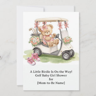 Golf Girl Baby Shower with teddy bear on golf cart Invitation