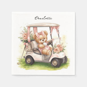 Golf Girl Baby Shower with teddy bear on golf cart Napkin