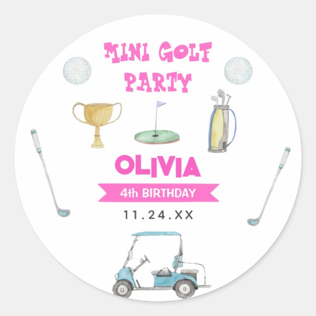 Golf Girl Birthday Party Classic Round Sticker (Front)