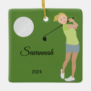 Golf Girl Blonde Ceramic Ornament