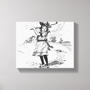 Golf Girl Golfing Vintage Art Canvas Print
