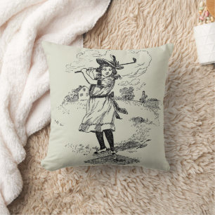 Golf Girl Golfing Vintage Art Cushion