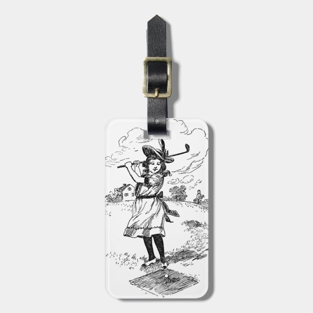 Golf Girl Golfing Vintage Art Luggage Tag (Front Vertical)