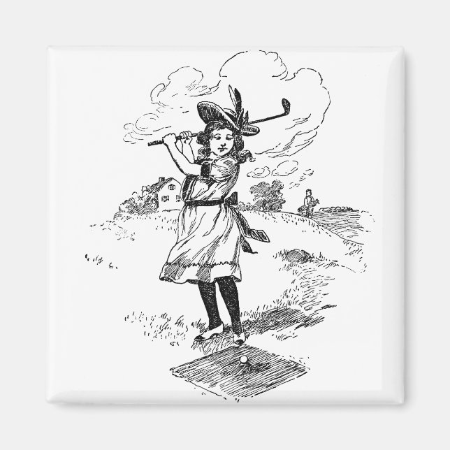 Golf Girl Golfing Vintage Art Magnet (Front)