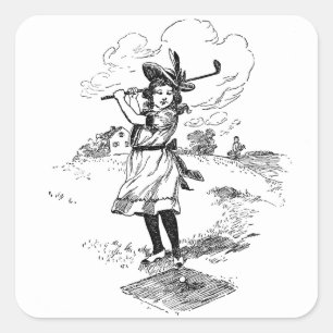 Golf Girl Golfing Vintage Art Square Sticker