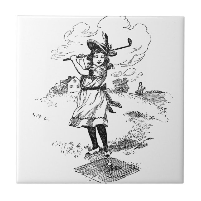 Golf Girl Golfing Vintage Art Tile (Front)