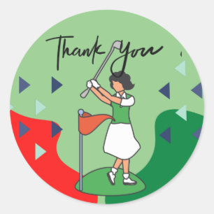 Golf Girl Lady Woman Golfing Thank you  Classic Round Sticker