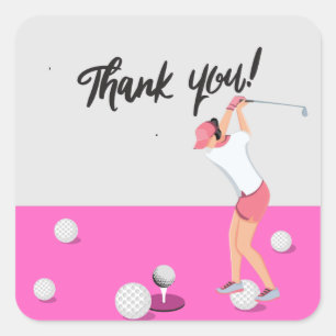 Golf Girl Lady Woman Golfing Thank you  pink Square Sticker