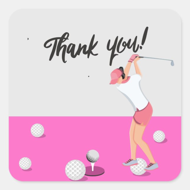 Golf Girl Lady Woman Golfing Thank you  pink Square Sticker (Front)