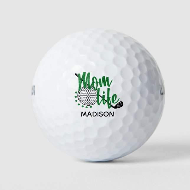 Golf Glitter Mum Life Funny Modern Custom Name Golf Balls (Front)
