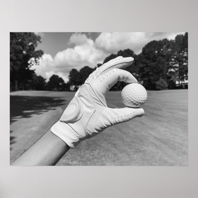 Golf Glove Holding Ball on Fairway Poster (Front)