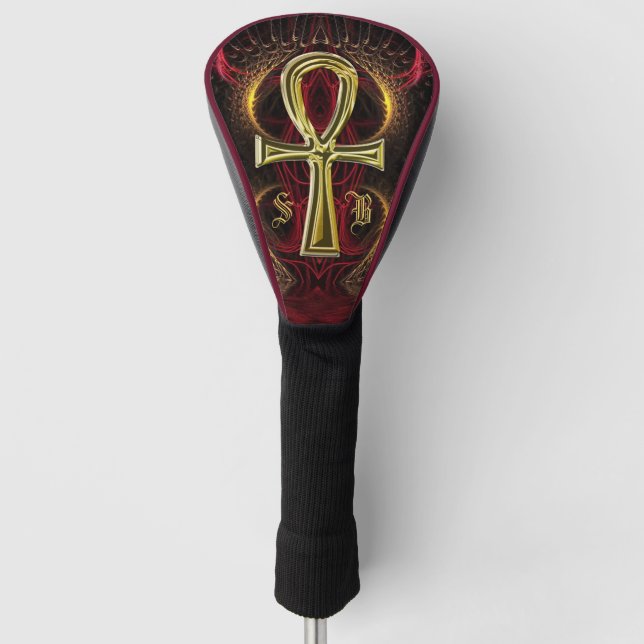 Golf Goddess Gold Ankh Custom Monogram Initials Golf Head Cover (Front)