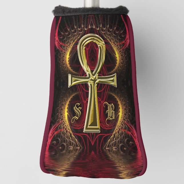 Golf Goddess Gold Ankh Custom Monogram Initials Head Cover (Rotate 90)