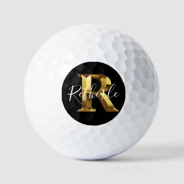 Golf Golden  monogram name & initial golf balls (Front)