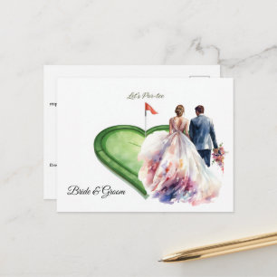 Golf golf flag on heart shape on putting green postcard