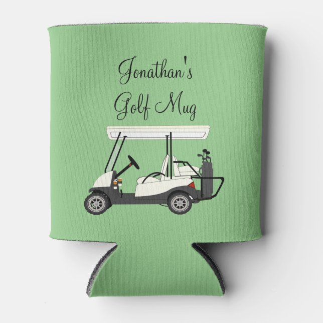 Golf Golfer Cart Personalised Coffee Beer Can Cooler (Front)