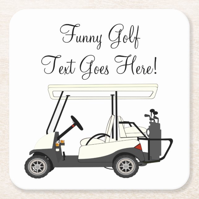 Golf Golfer Cart Personalized Beer Soda Paper Square Paper Coaster (Front)